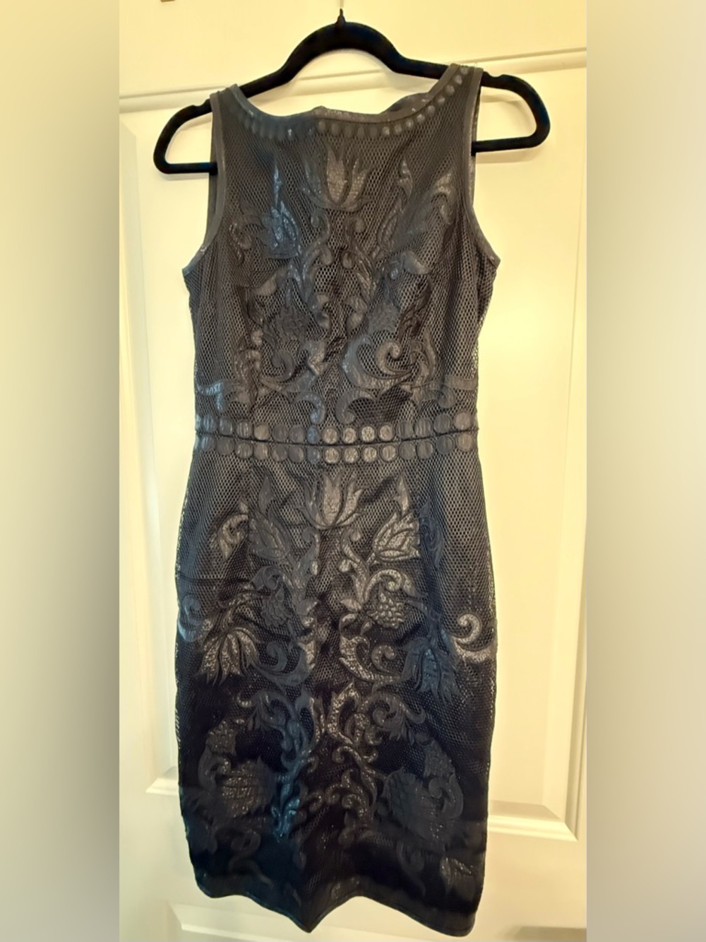 St. John Black Sleeveless Lace-Overlay Midi Dress